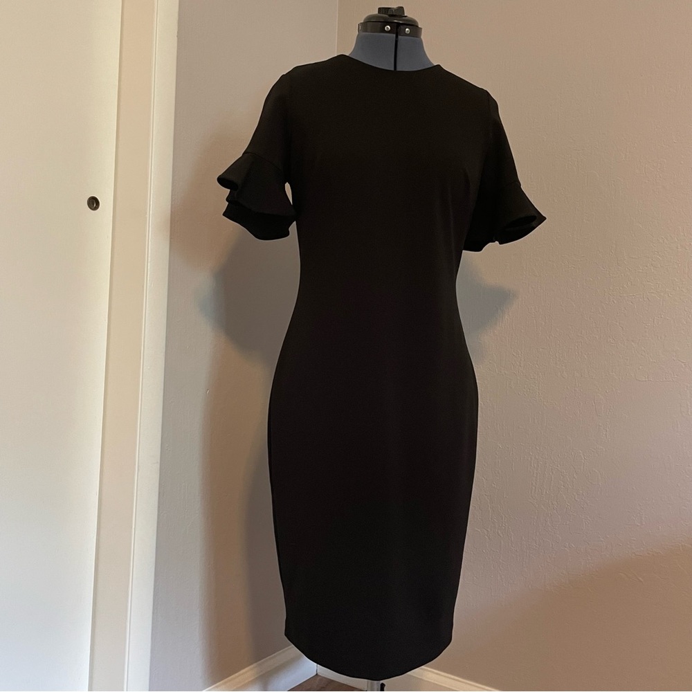 EUC Calvin Klein Black Sheath Dress with Flutter Sleeves